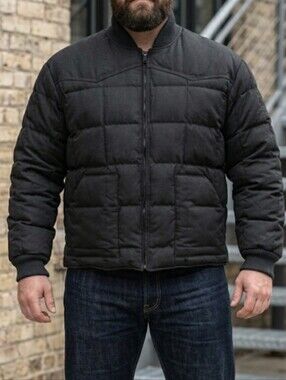 Black Quilted Puffer Jacket with Rib Knit Collar - Unbranded